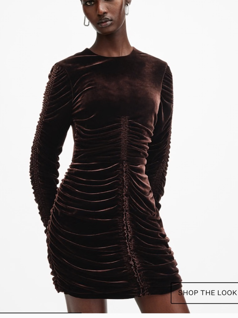 All Saints Eris Long Sleeve Velvet Minidress Rich Brown